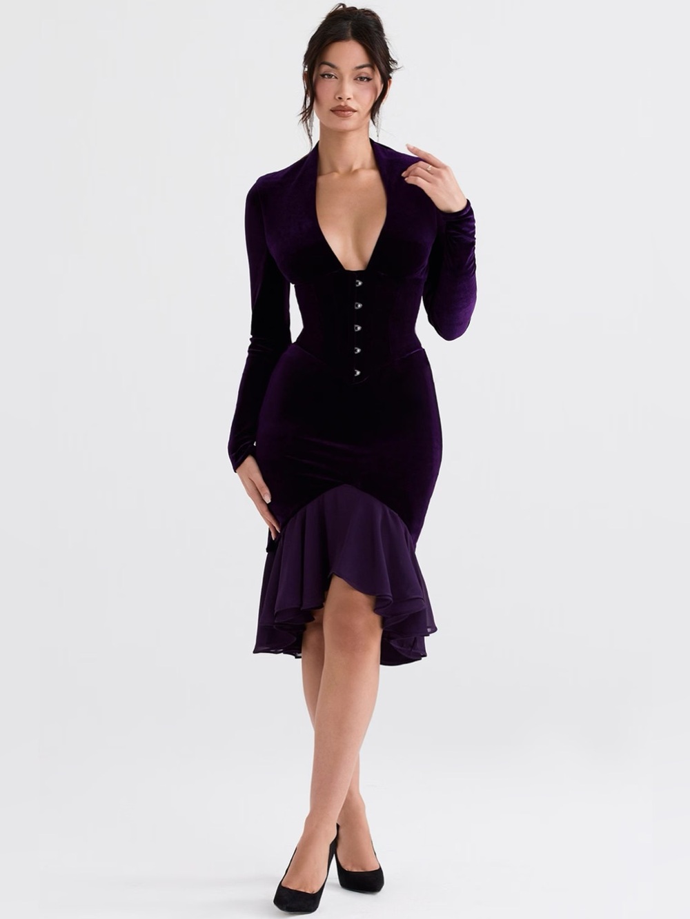 House of CB NWOT Dahna Purple Velvet Corset Dress Size XS
